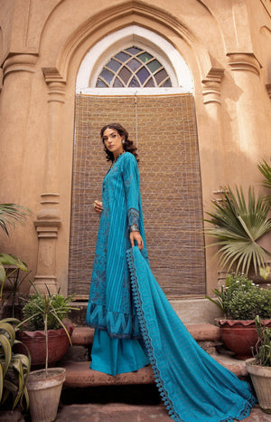 3 Piece Blue Embroidered Organza Lawn - SafaNoor