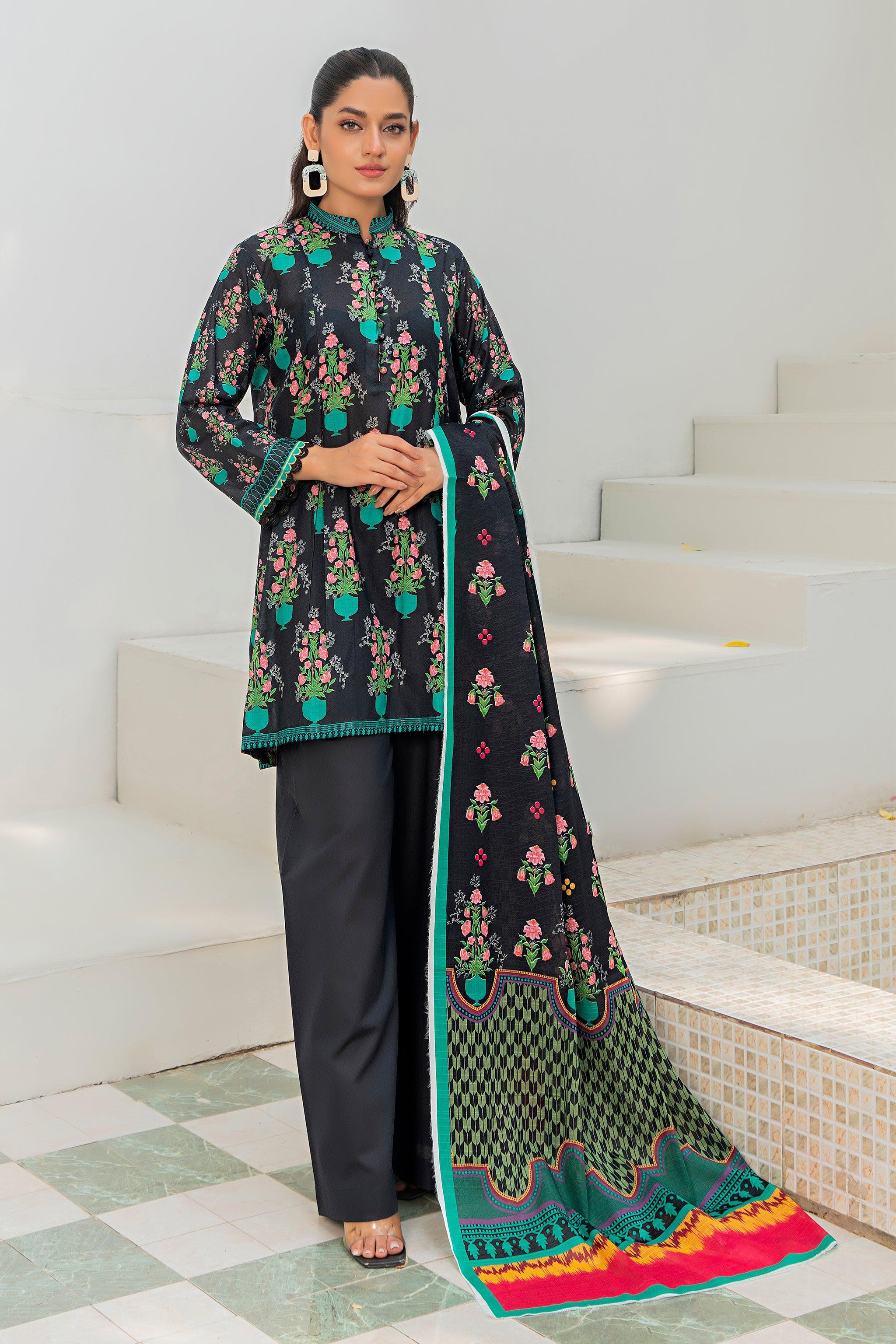 3 Piece Unstitched Chic Black Printed Lawn - SafaNoor