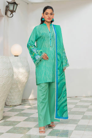 3 Piece Unstitched Cyan Printed Lawn - SafaNoor