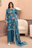 Teal Blue 3 Piece Unstitched Premium Printed Lawn