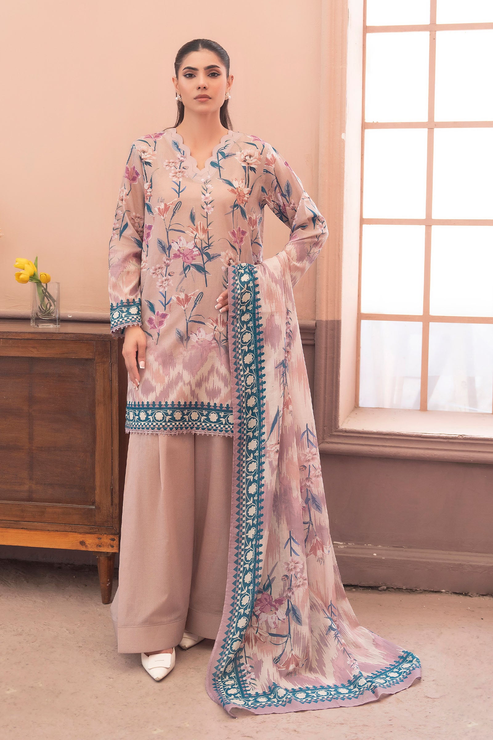 Rosy Brown 3 Piece Unstitched Premium Printed Lawn