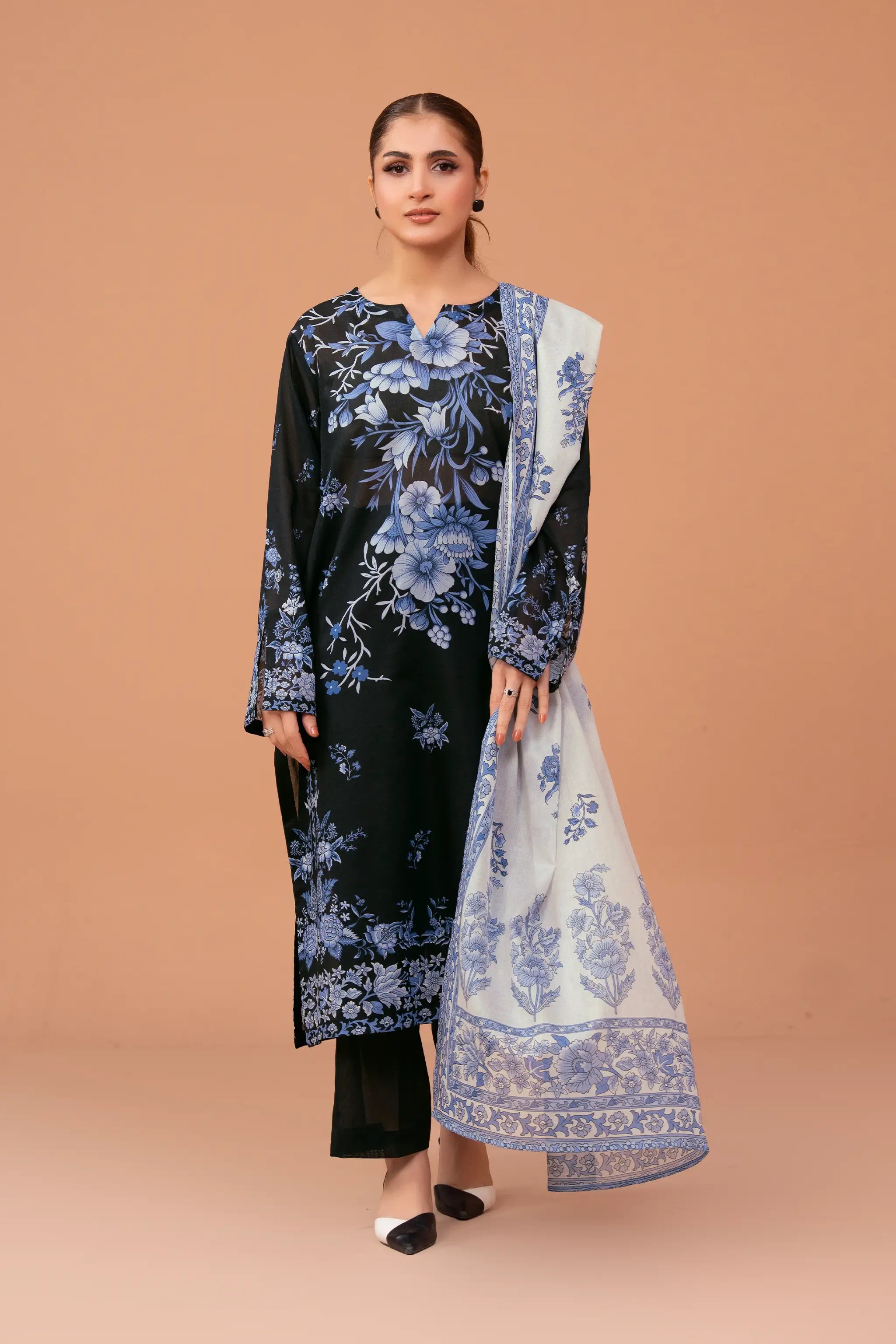 3 Piece Unstitched Black Premium Printed Lawn