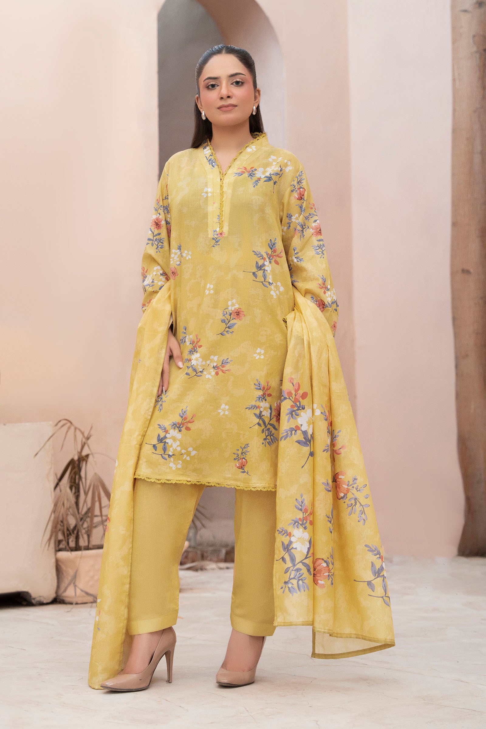 Light Yellow 3 Piece Unstitched Premium Printed Lawn