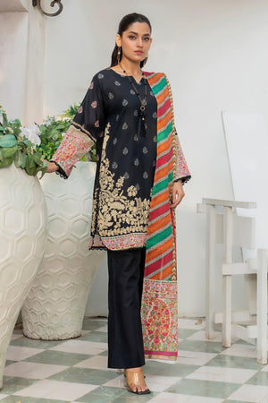 3 Piece Unstitched Black Printed Lawn - SafaNoor