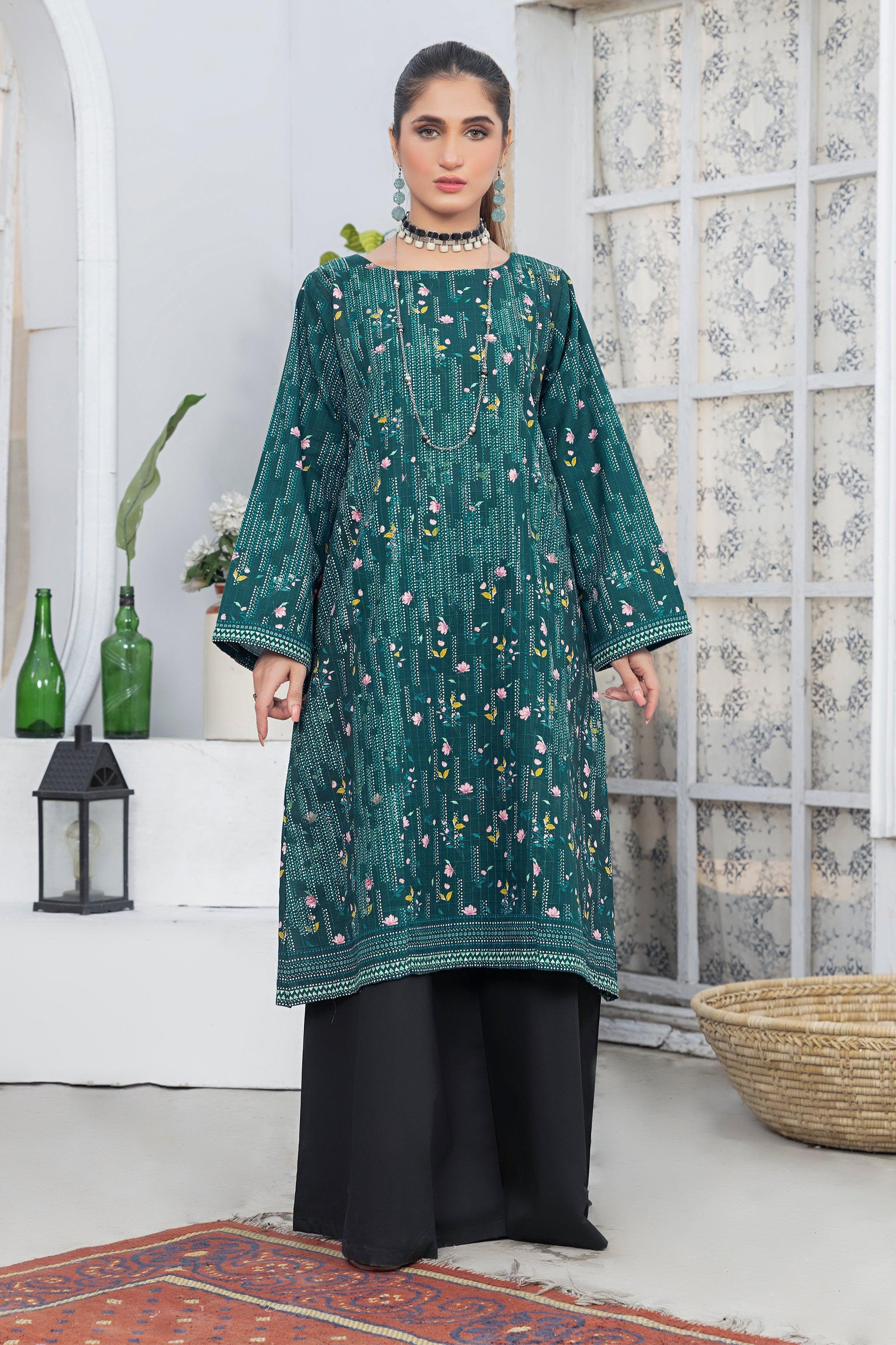 1 Piece Unstitched Doriya Khaddar Bottle Green - SafaNoor