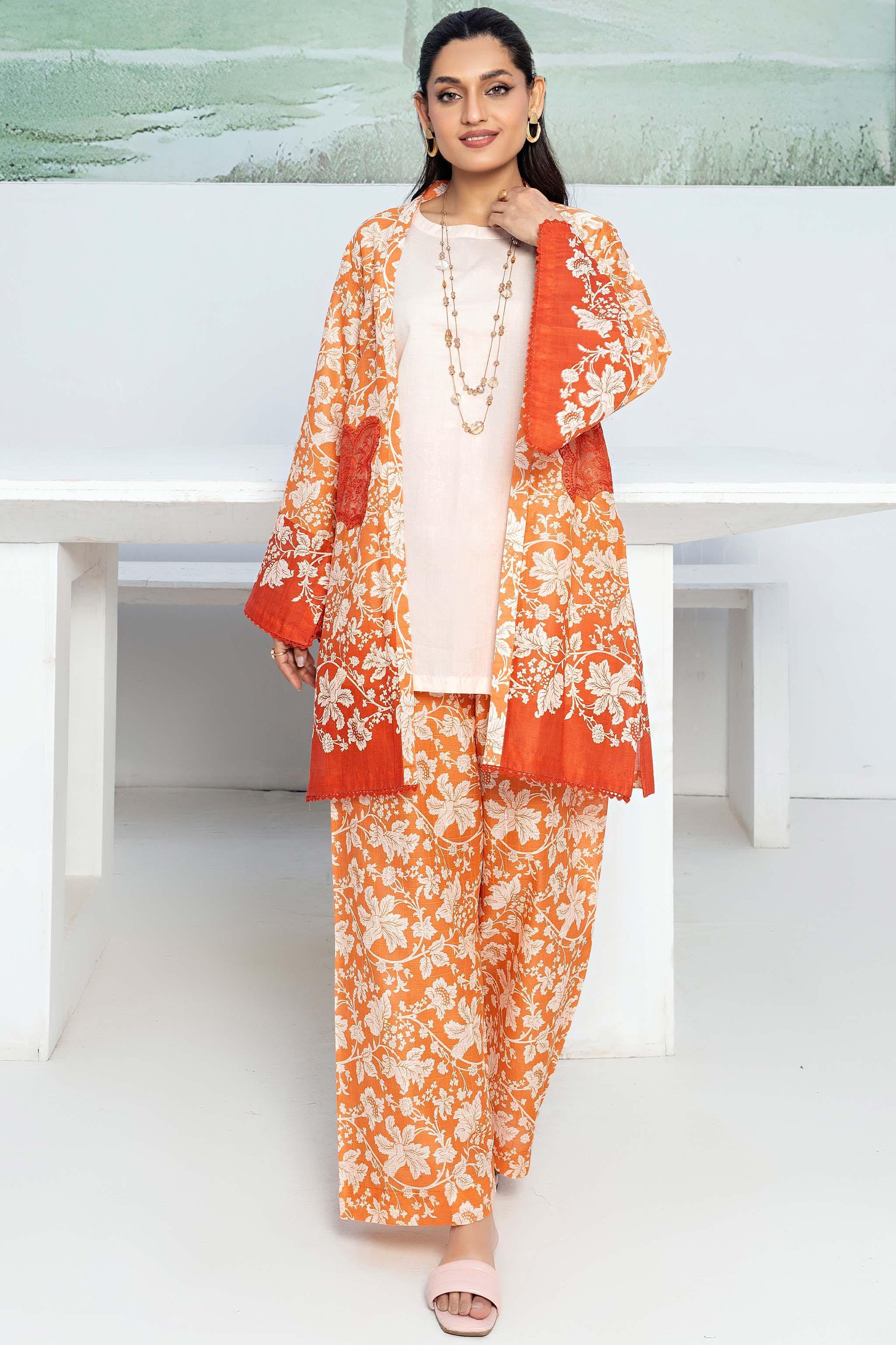 1 Piece Unstitched Orange Embroidered Lawn - (Vol-56/06)1P-S-24-D-5 - SAFANOOR