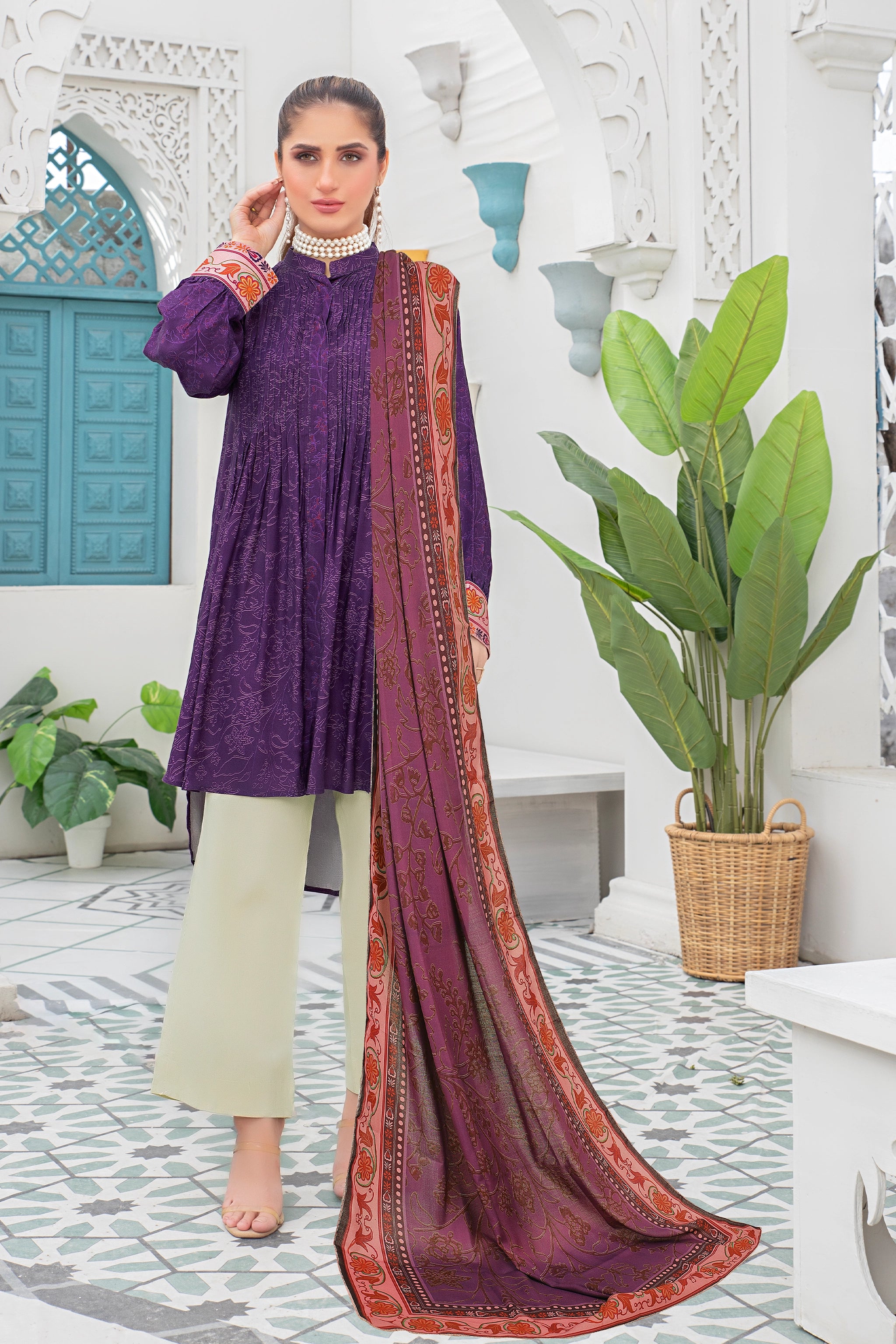 2 piece unstitched Grape Twill Marina Suit - safa noor marina collection