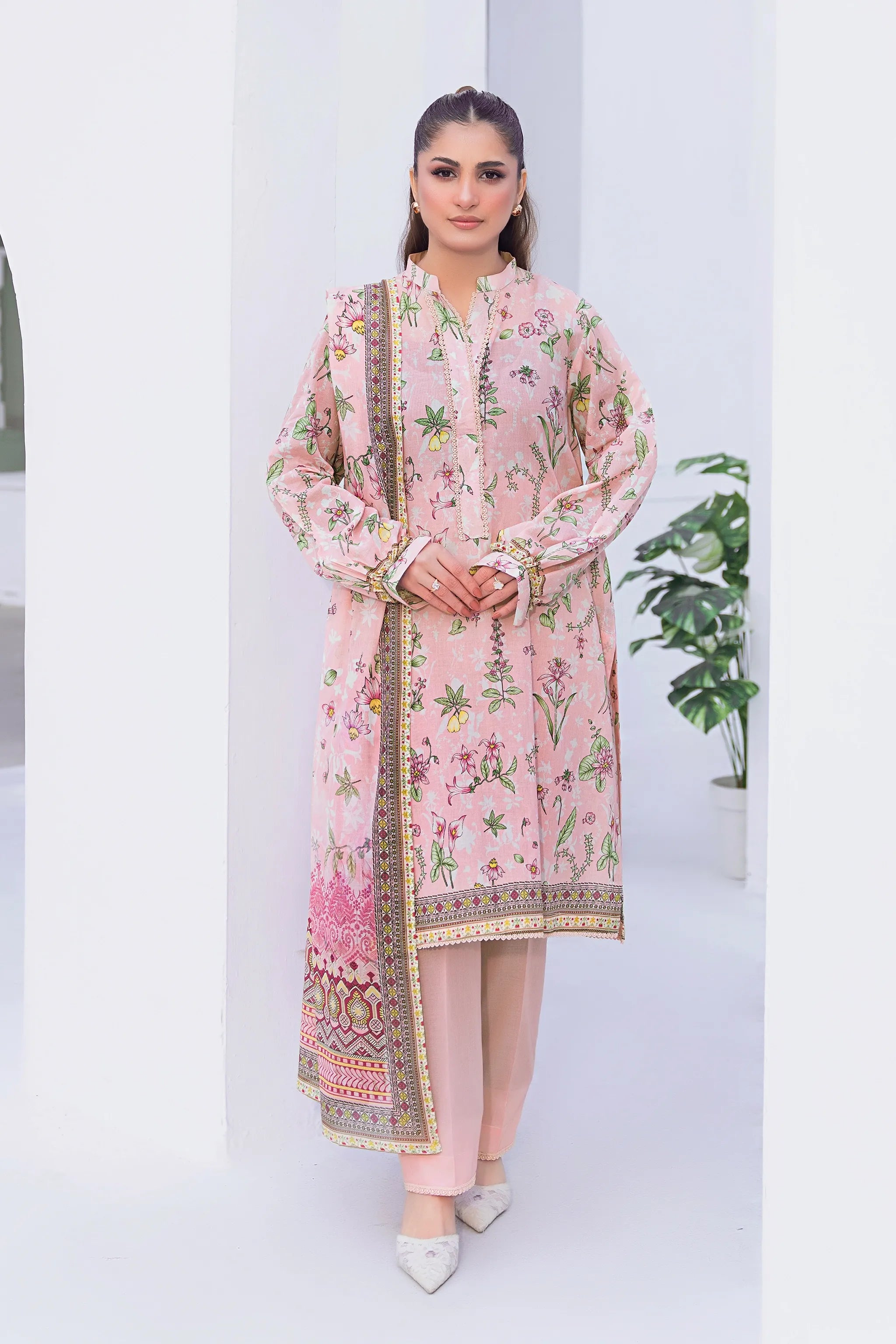 3 Piece Unstitched Pale Chestnut Premium Printed Lawn