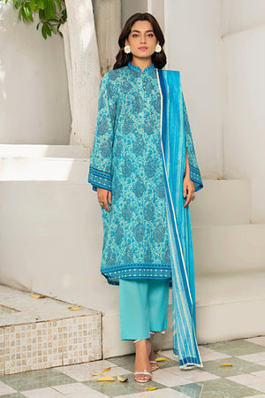 3 Piece Unstitched Blue Printed Lawn - SafaNoor