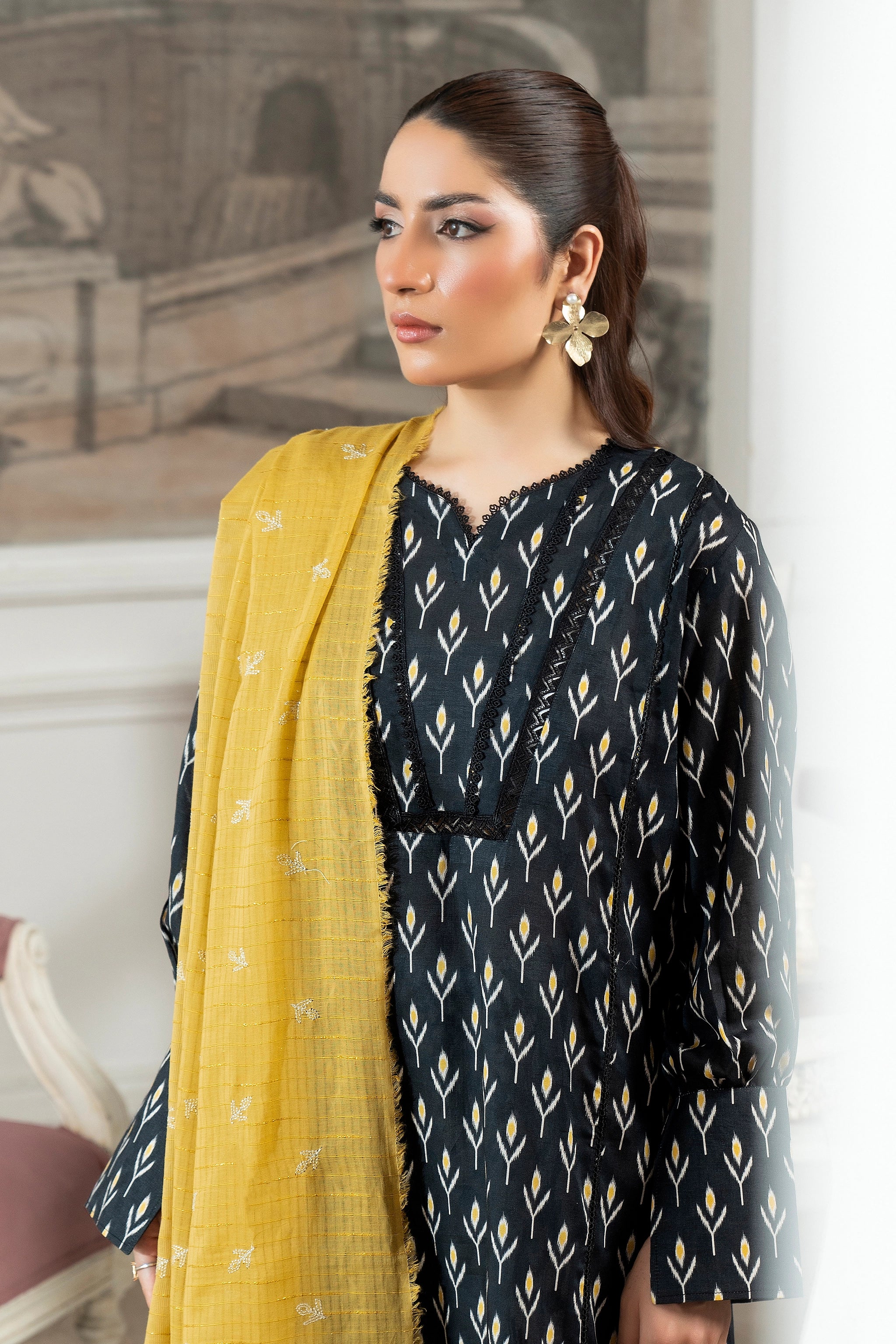 3 Piece Unstitched Black Premium Emb Jacquard Lawn