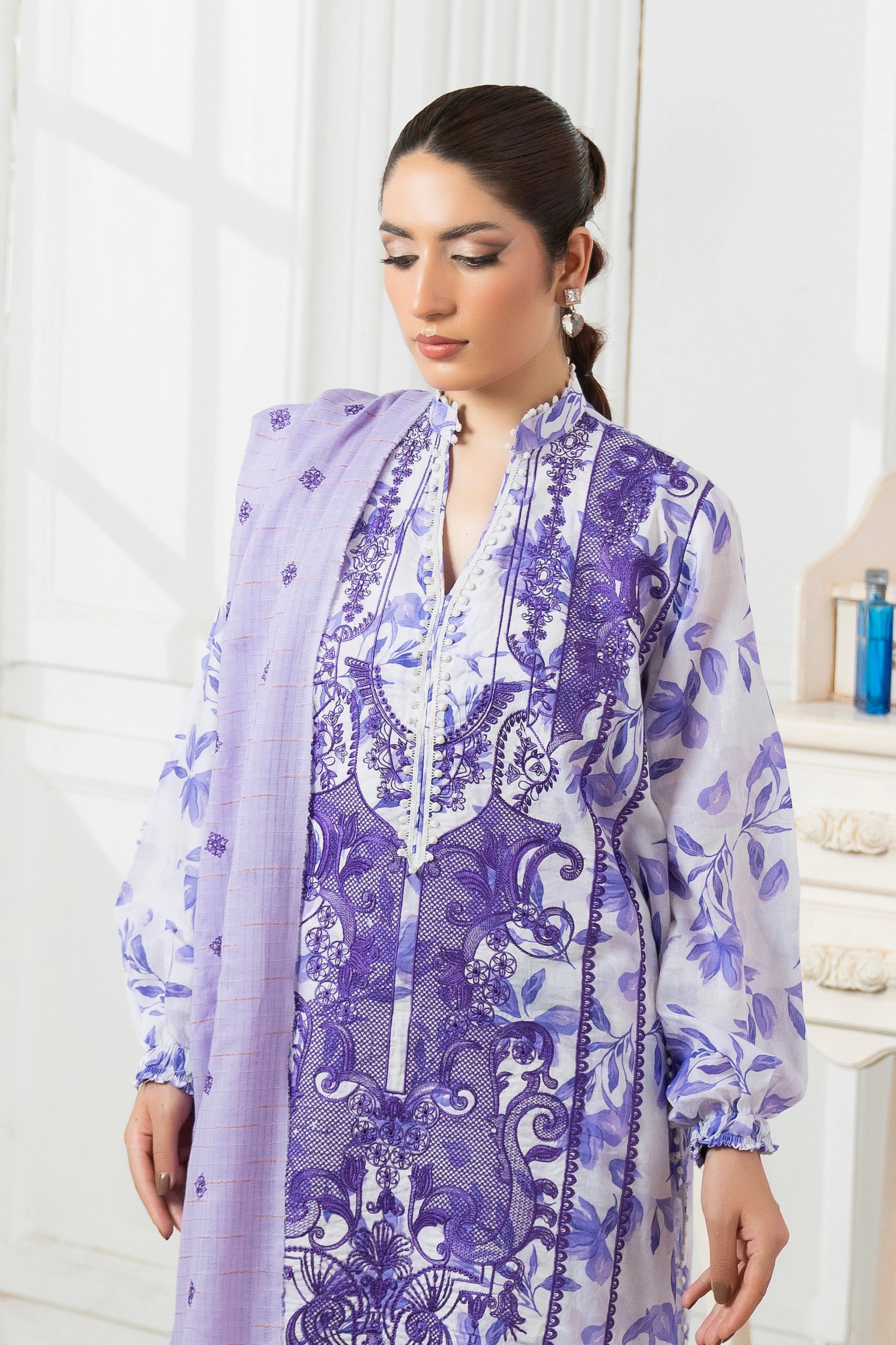 3 Piece Unstitched Light Purple Premium Emb Jacquard Lawn
