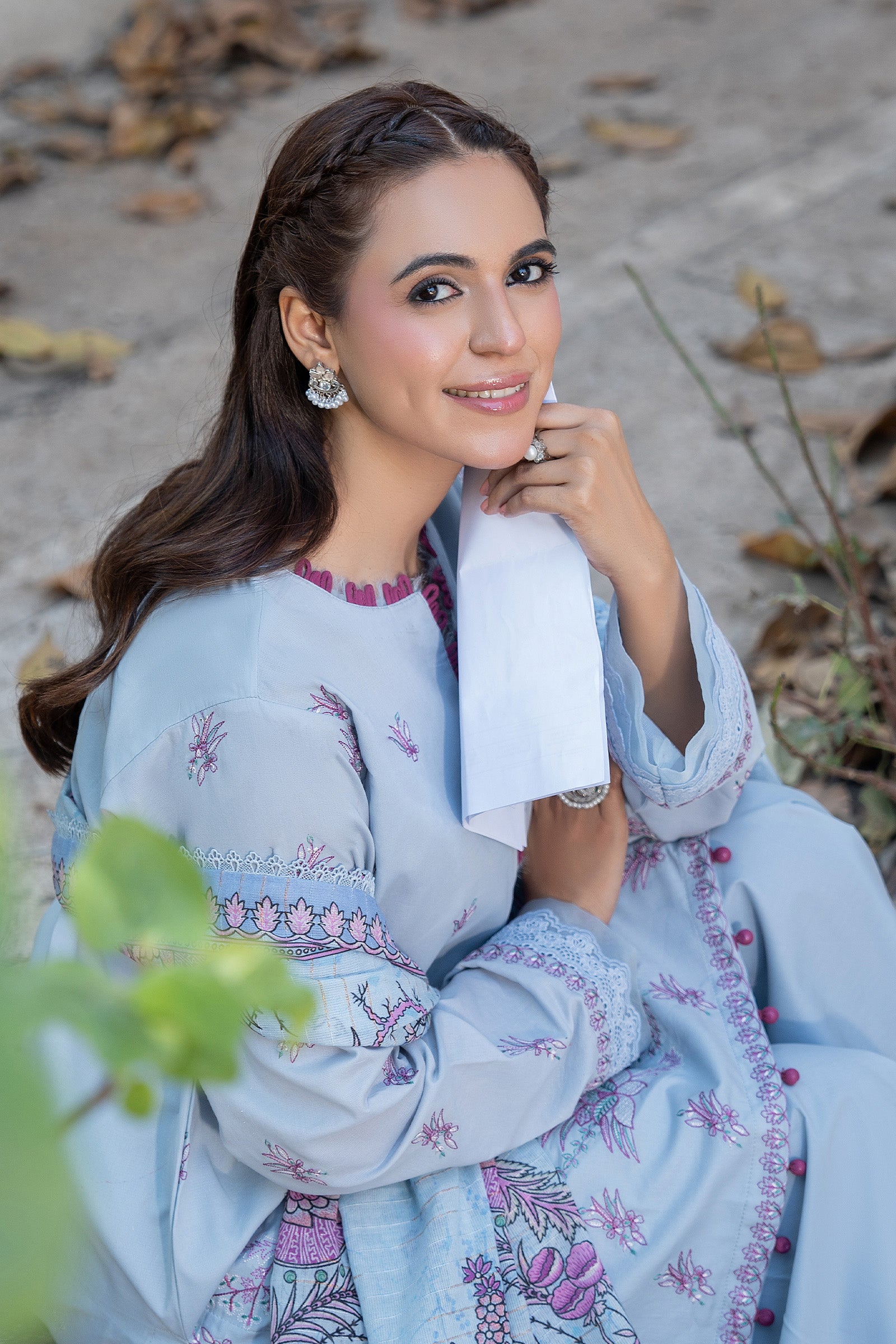 3 Piece Unstitched Carolina Blue Premium Emb Lawn