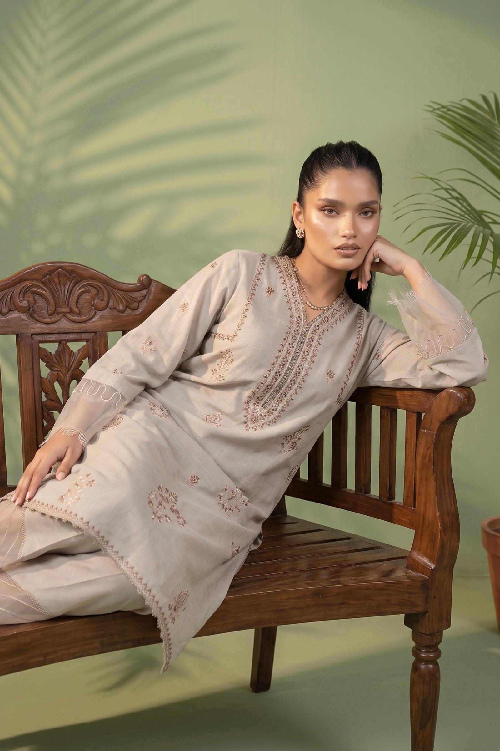 Ivory 2 Piece Unstitched Dyed Embroidered Lawn
