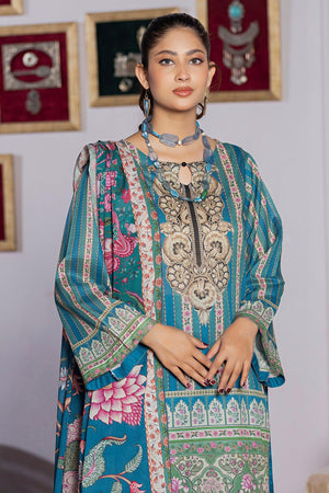 3 Piece Unstitched Blue Printed Lawn - SafaNoor