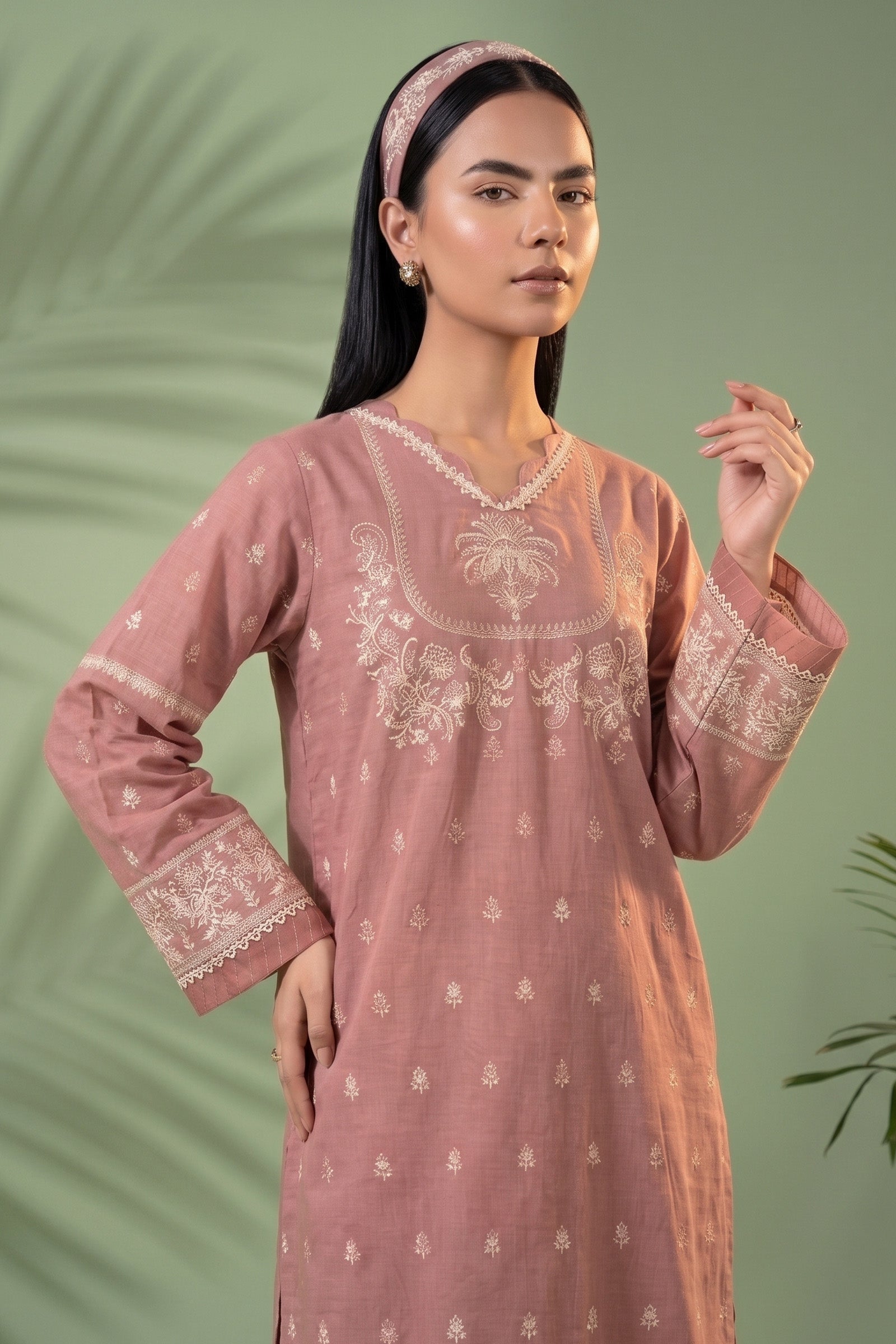Tea Pink 2 Piece Unstitched Dyed Embroidered Lawn