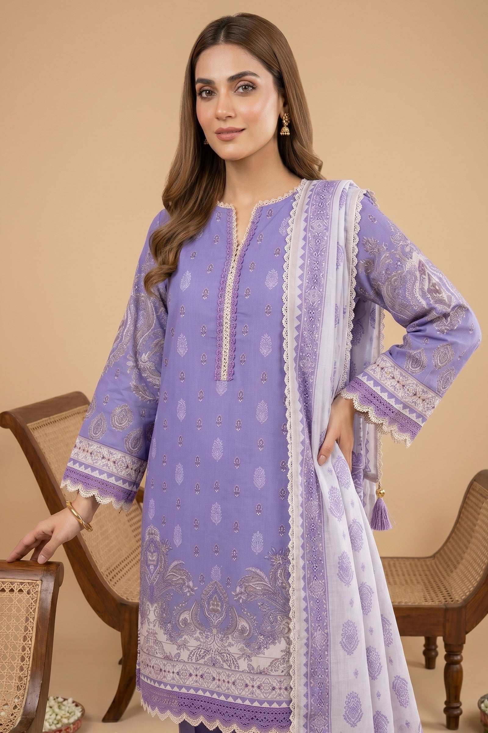 Purple 3 Piece Unstitched Premium Printed Lawn