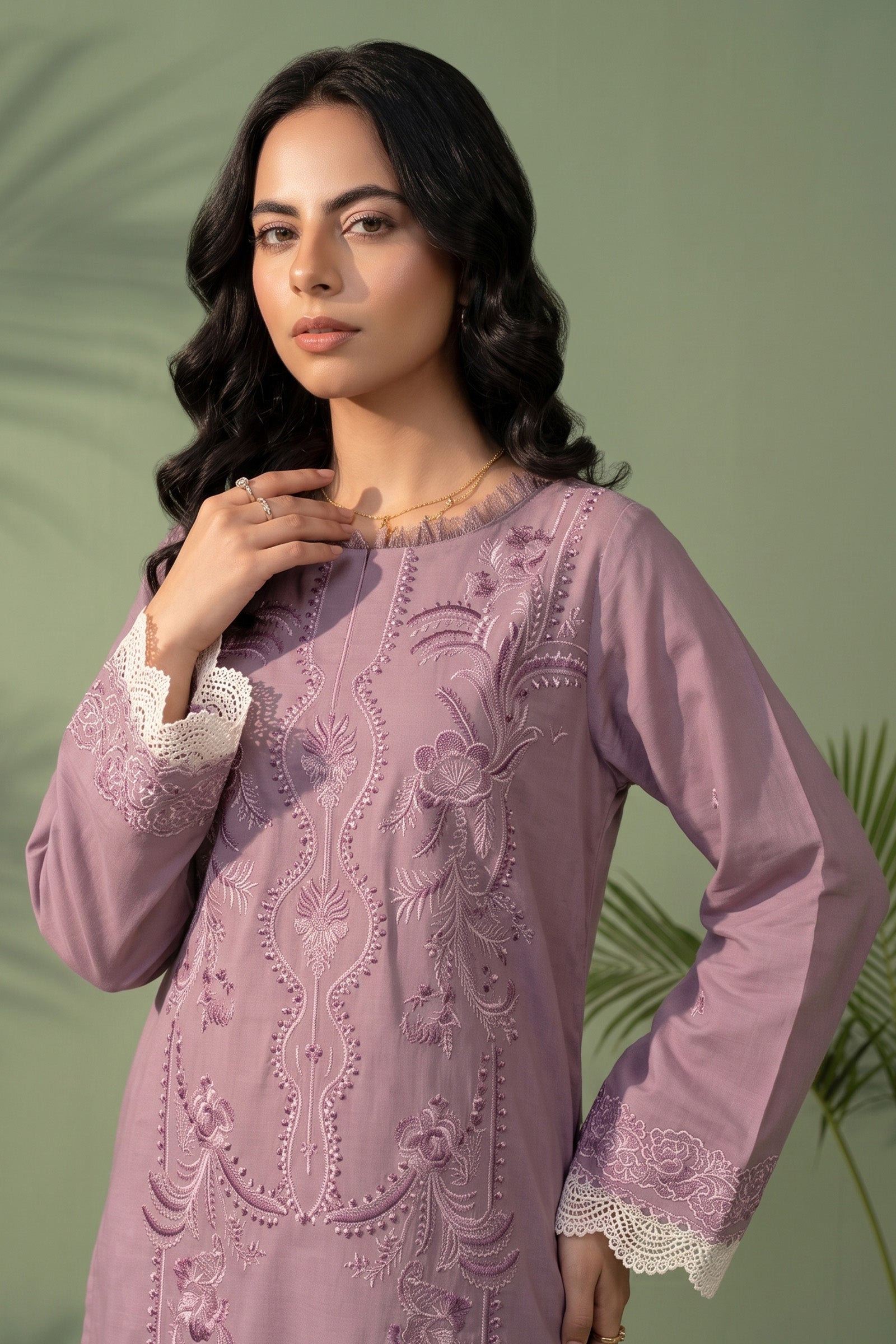 Powder Lilac 2 Piece Unstitched Dyed Embroidered Lawn
