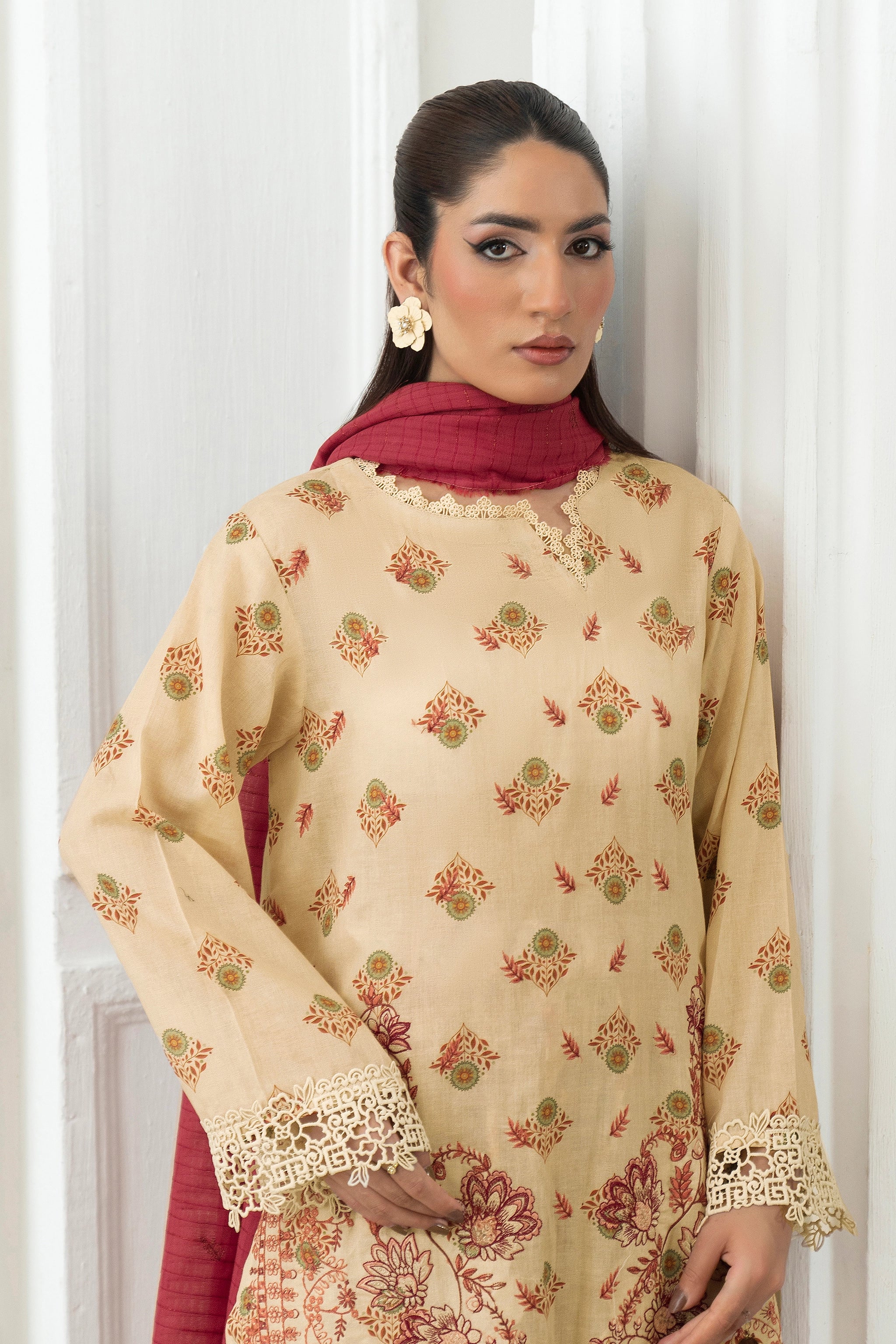 3 Piece Unstitched Desert Sand Premium Emb Jacquard Lawn