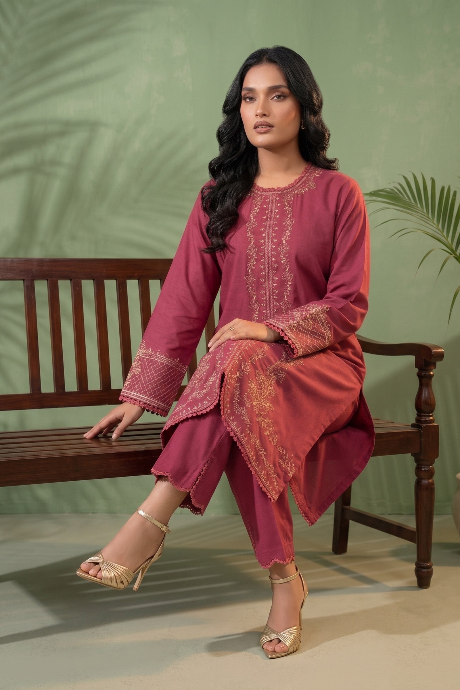 Ruby pink 2 Piece Unstitched Dyed Embroidered Lawn