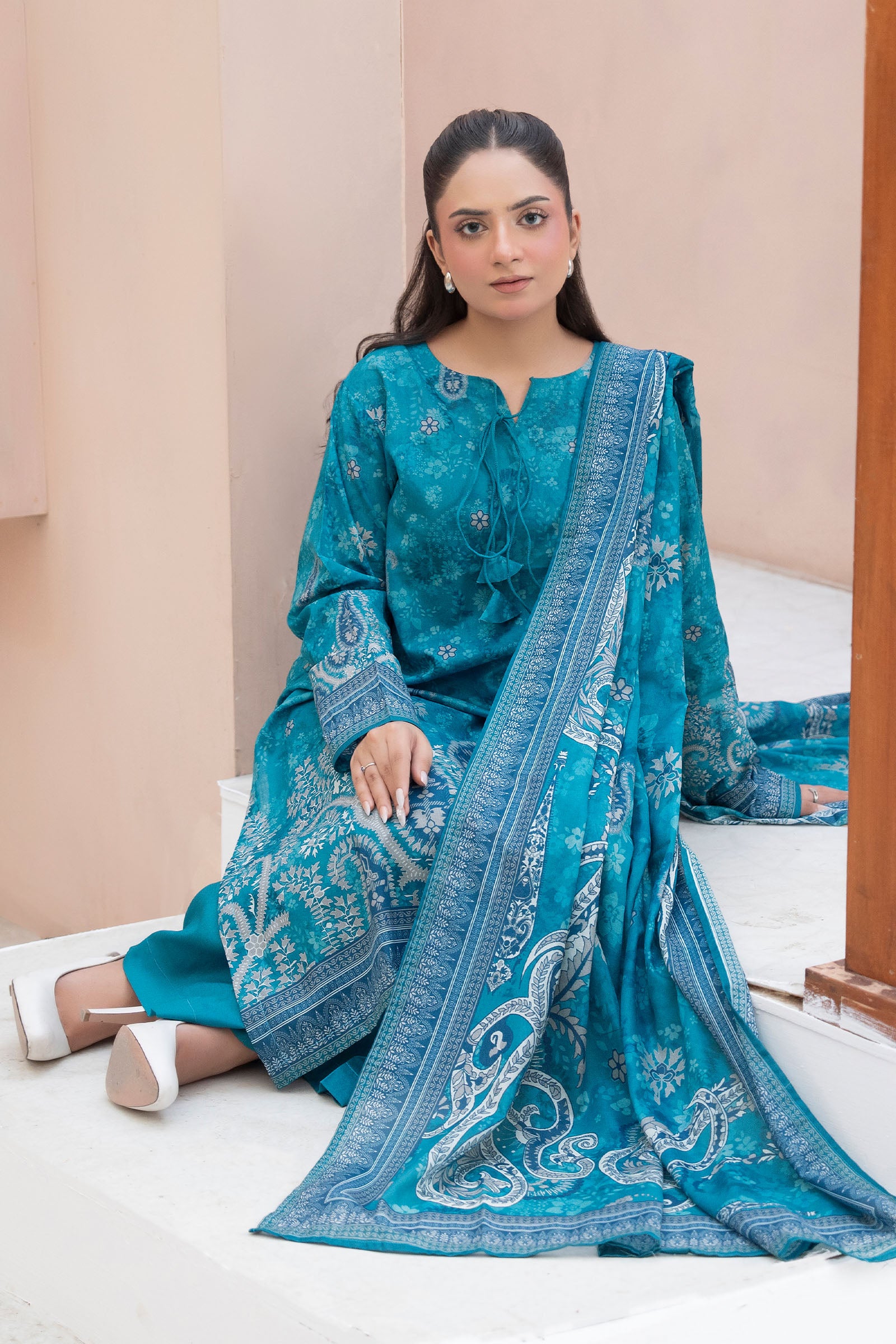 Blue 3 Piece Unstitched Premium Printed Lawn