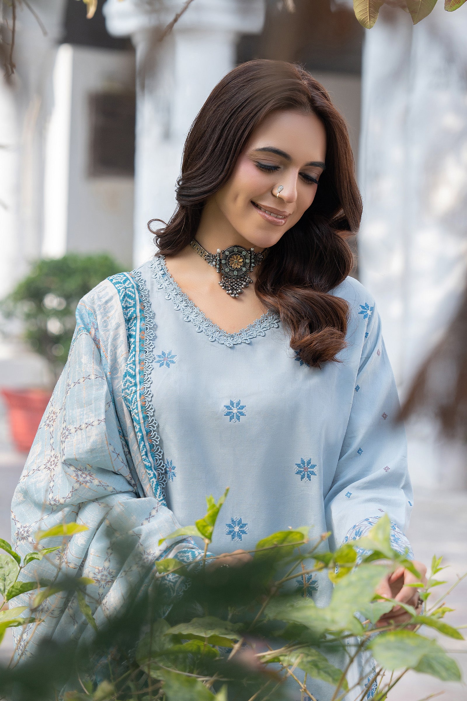 3 Piece Unstitched Pastel Blue Premium Emb Lawn