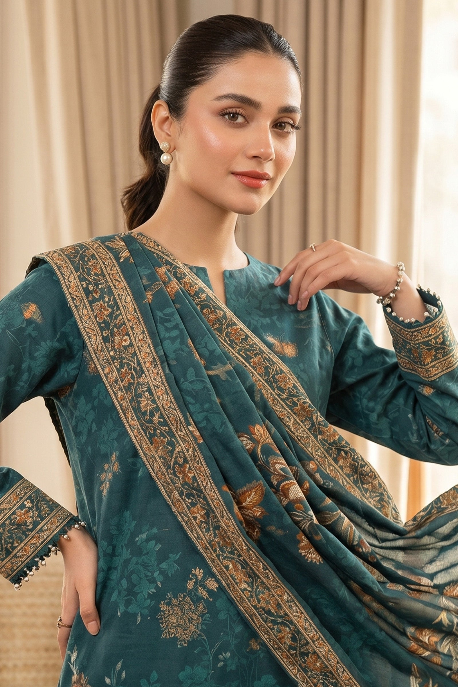 Dark Slate Grey 3 Piece Unstitched Premium Printed Lawn