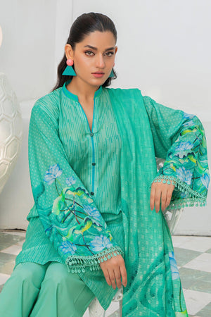 3 Piece Unstitched Cyan Printed Lawn - SafaNoor
