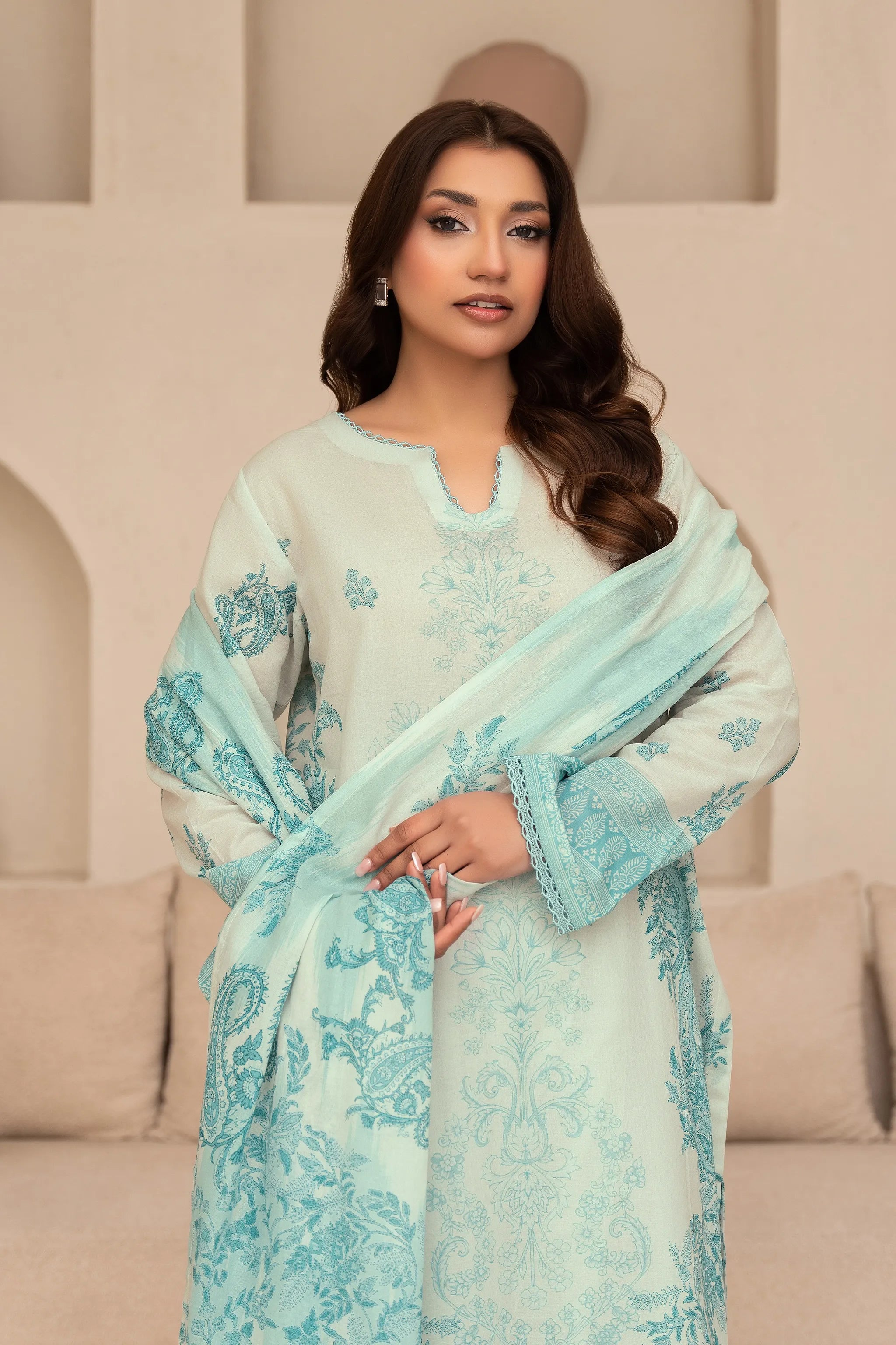 3 Piece Unstitched Cambridge Blue Premium Printed Lawn