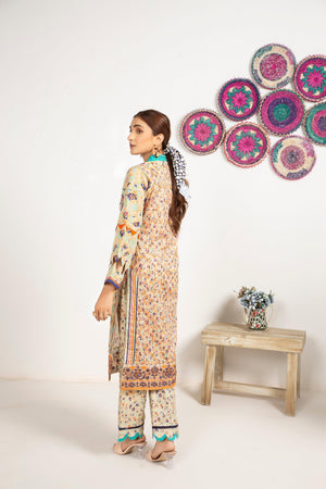 2 Piece Beige Unstitched Digital Printed Lawn - SafaNoor