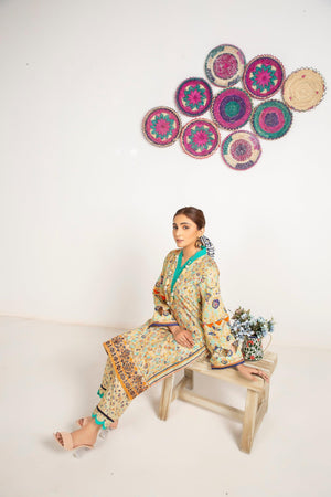 2 Piece Beige Unstitched Digital Printed Lawn - SafaNoor