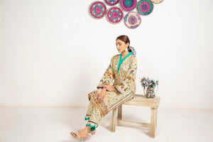 2 Piece Beige Unstitched Digital Printed Lawn - SafaNoor