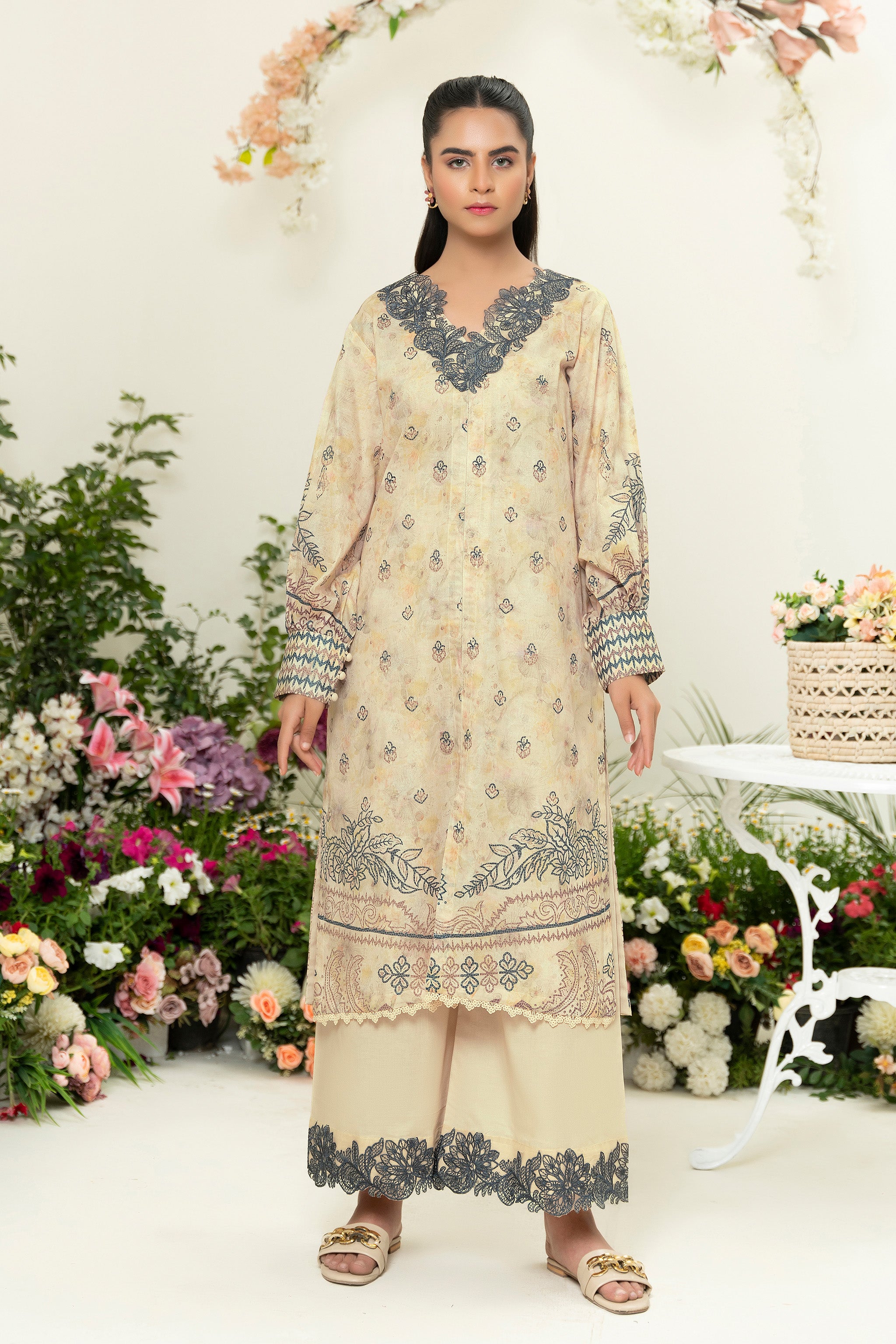 2 Piece Beige Unstitched Embroidered Lawn - (Vol-39/14)2P-S-25-D12 - SAFANOOR