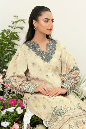 2 Piece Beige Unstitched Embroidered Lawn - (Vol-39/14)2P-S-25-D12 - SAFANOOR