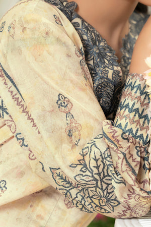 2 Piece Beige Unstitched Embroidered Lawn - (Vol-39/14)2P-S-25-D12 - SAFANOOR