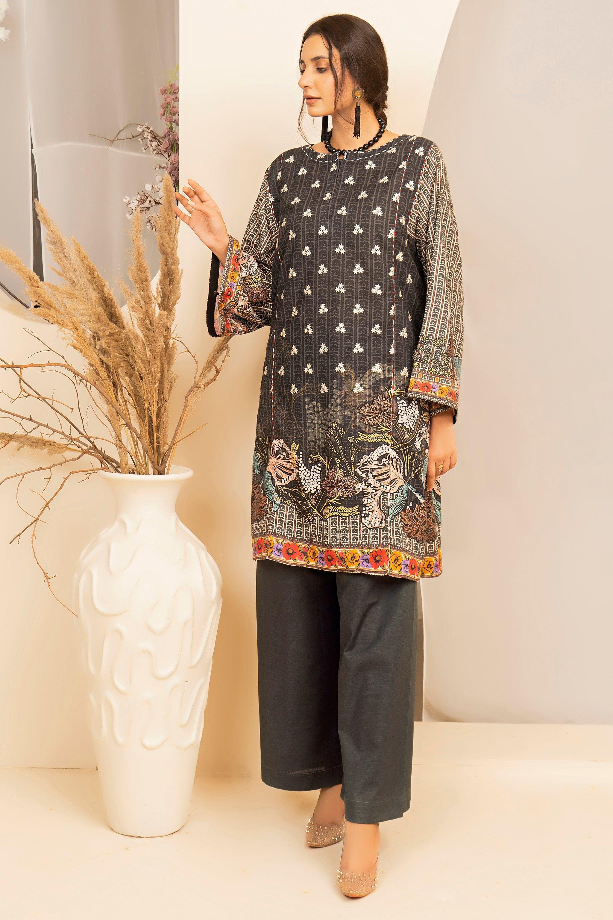 2 Piece Black Embroidered Cotton Unstitched - SafaNoor