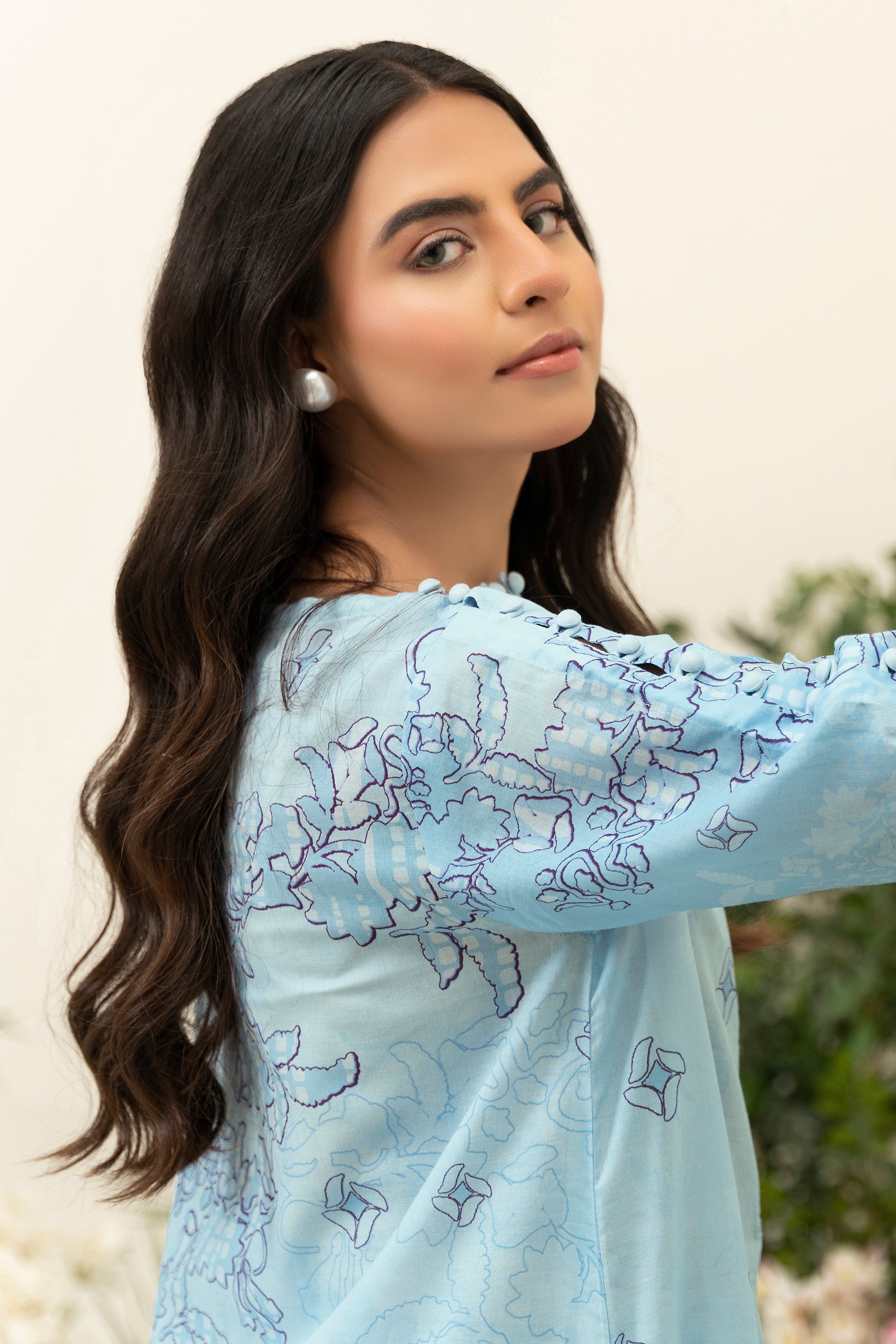 2 Piece Ice Blue Unstitched Embroidered Lawn - (Vol-39/14)2P-S-25-D6 - SAFANOOR