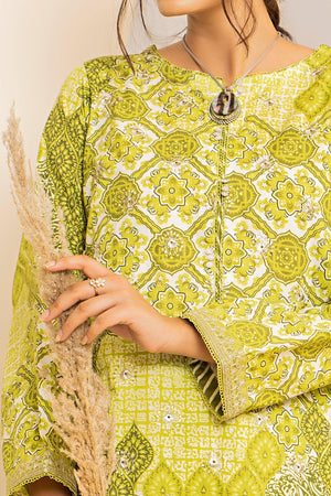 2 Piece Olive Embroidered Cotton Unstitched - SafaNoor