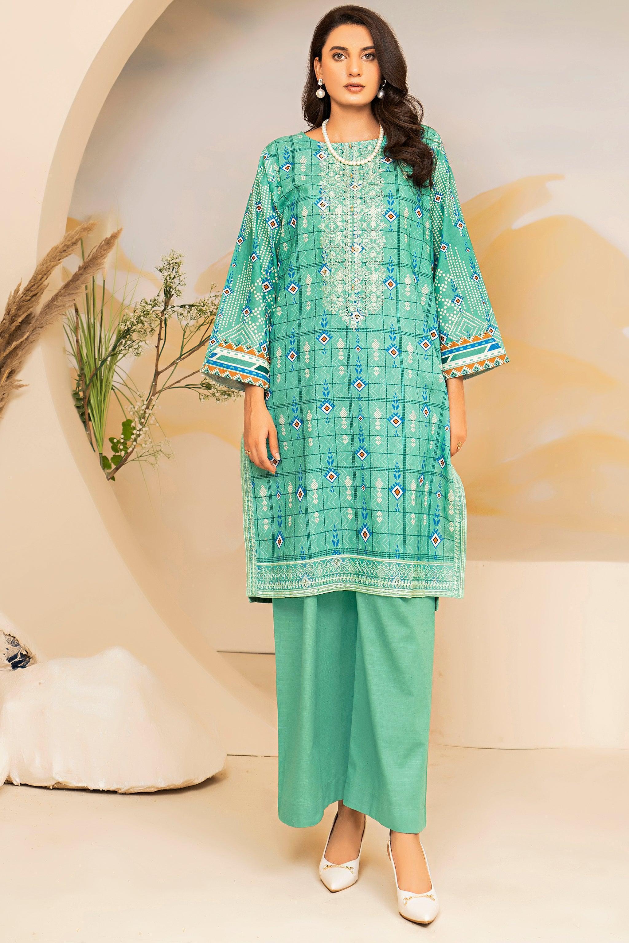 2 Piece Mint Green Embroidered Cotton Unstitched - SafaNoor