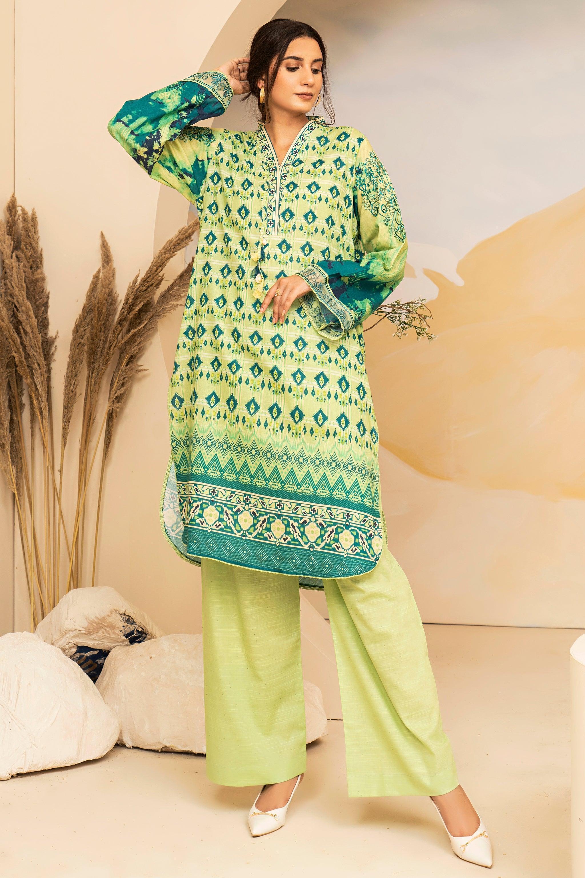 2 Piece Green Embroidered Cotton Unstitched - SafaNoor