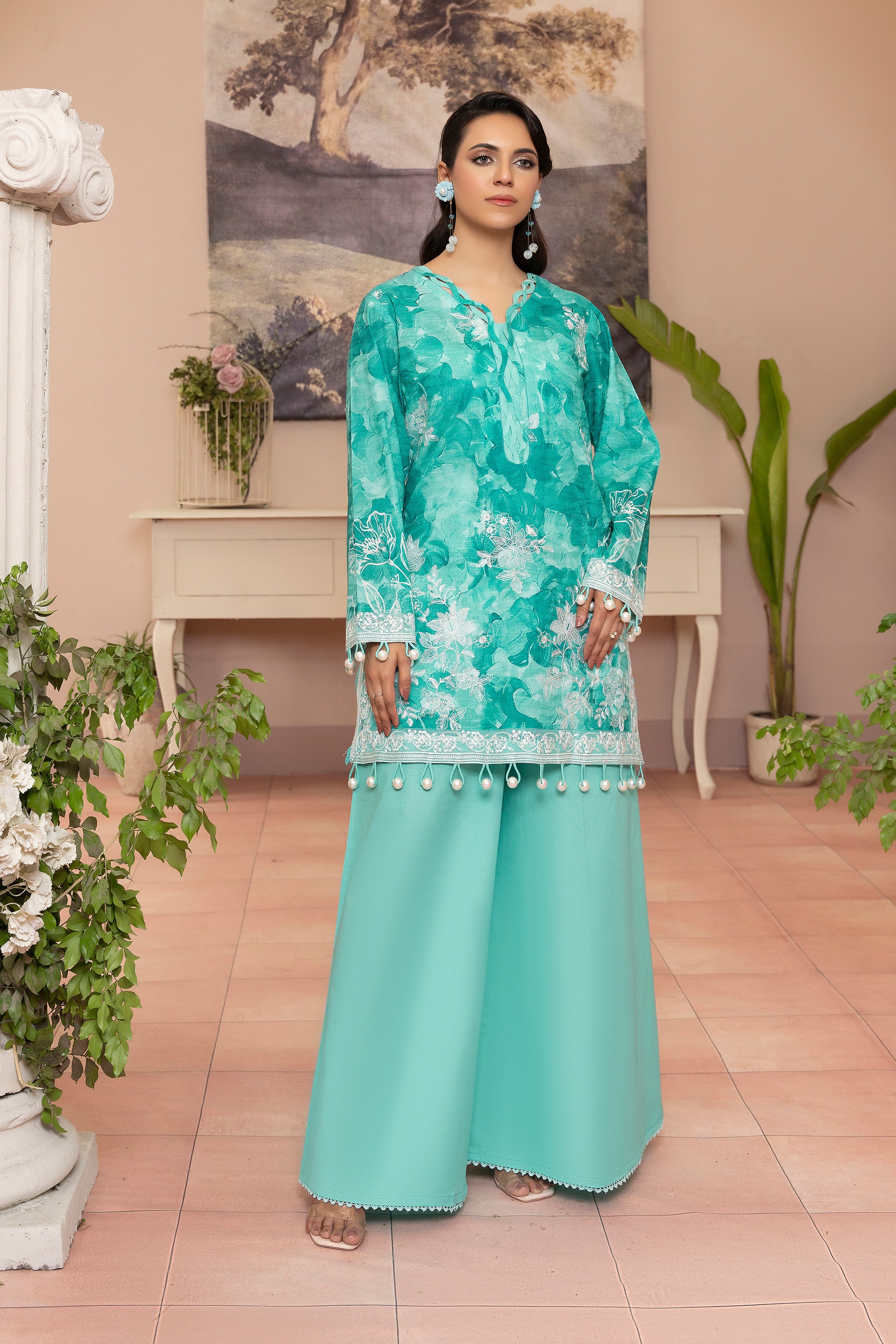 2 Piece Teal Unstitched Embroidered Lawn - (Vol-37/06)2P-S-25-D9 - SAFANOOR