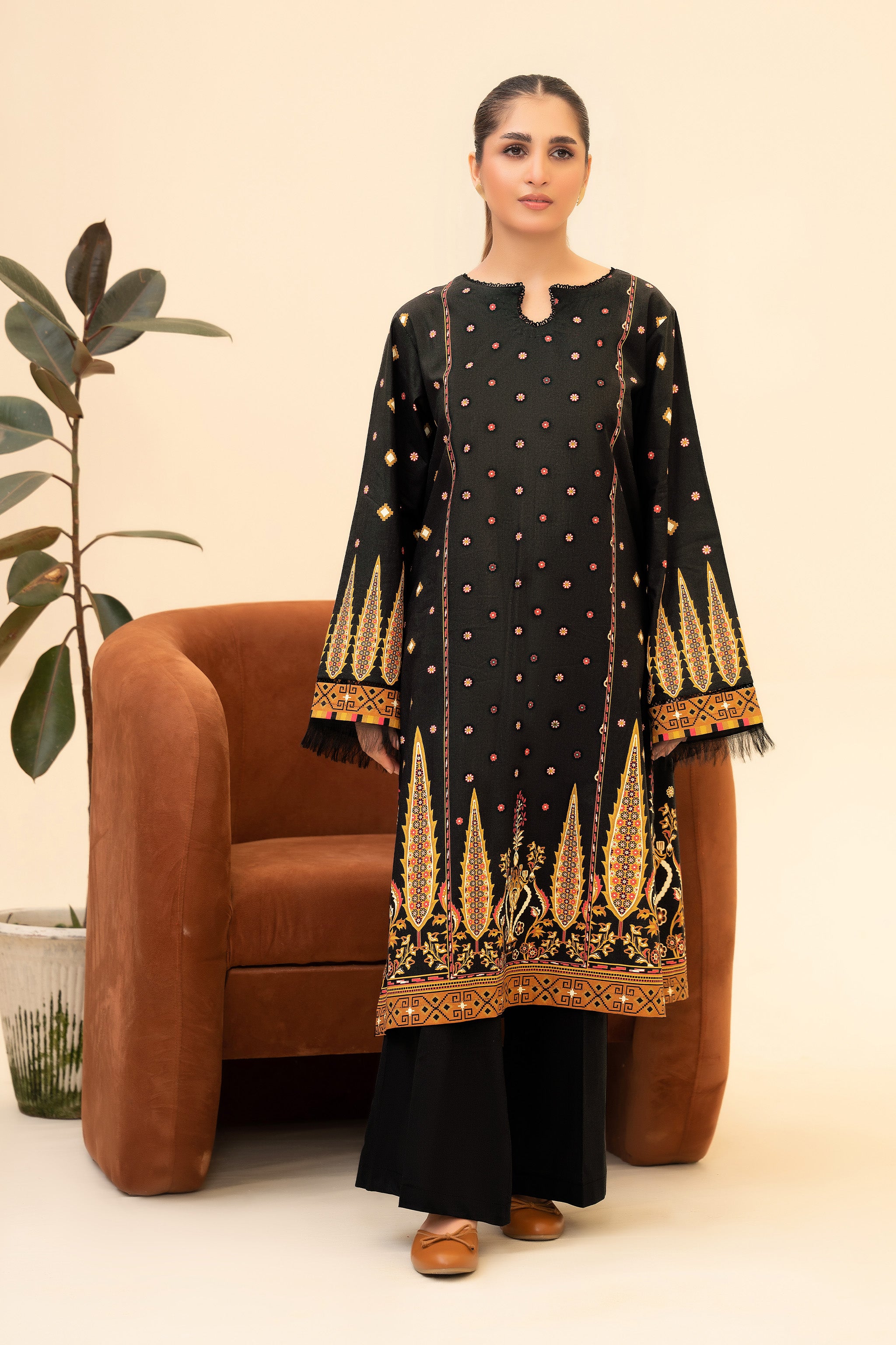 2 Piece Unstitched Black Printed Cotton - (Vol-42/05)D-5 - SAFANOOR