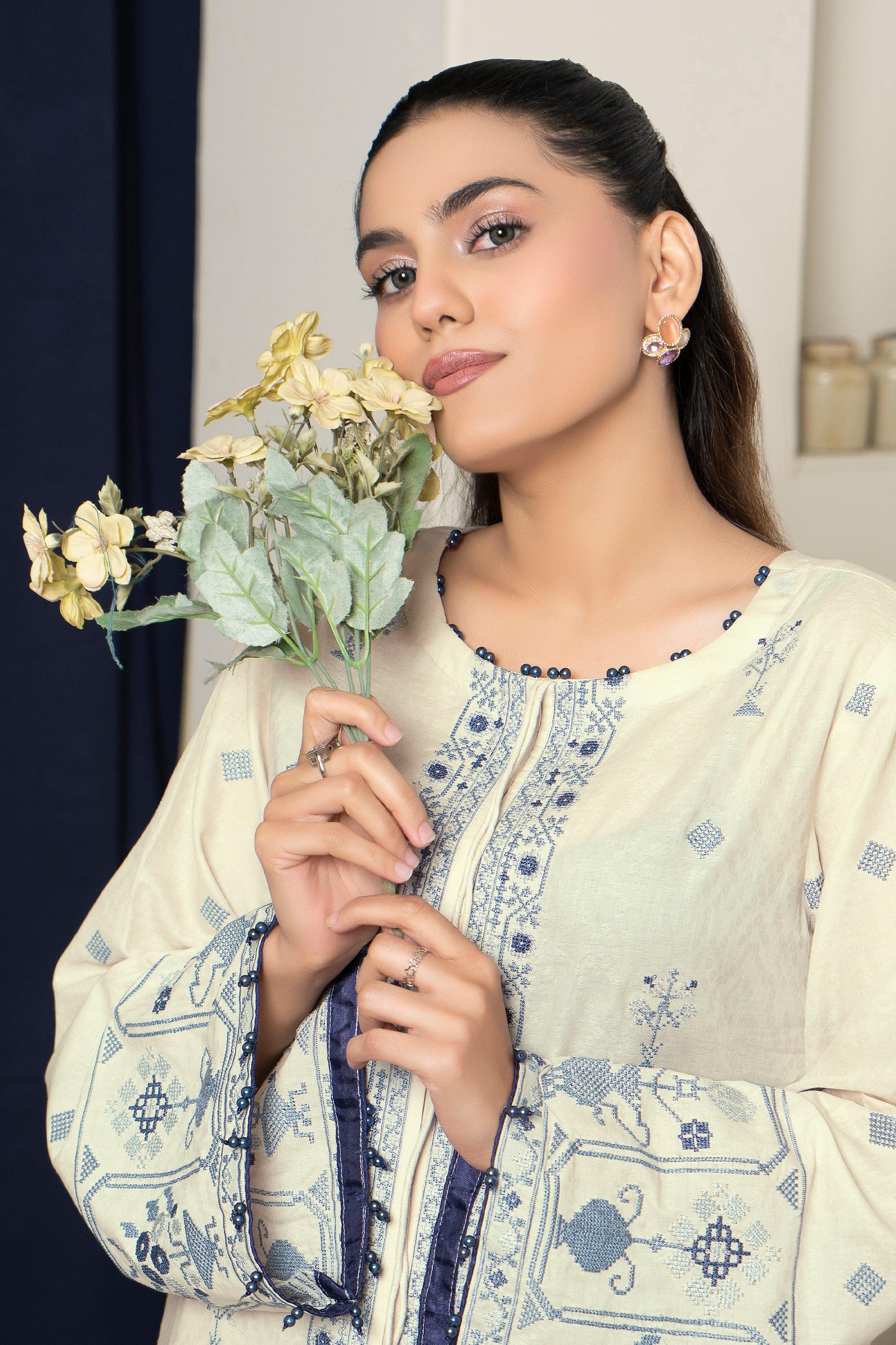 2 Piece Unstitched Cream Embroidered Lawn - (Vol-36/03)2P-S-25-D12 - SAFANOOR