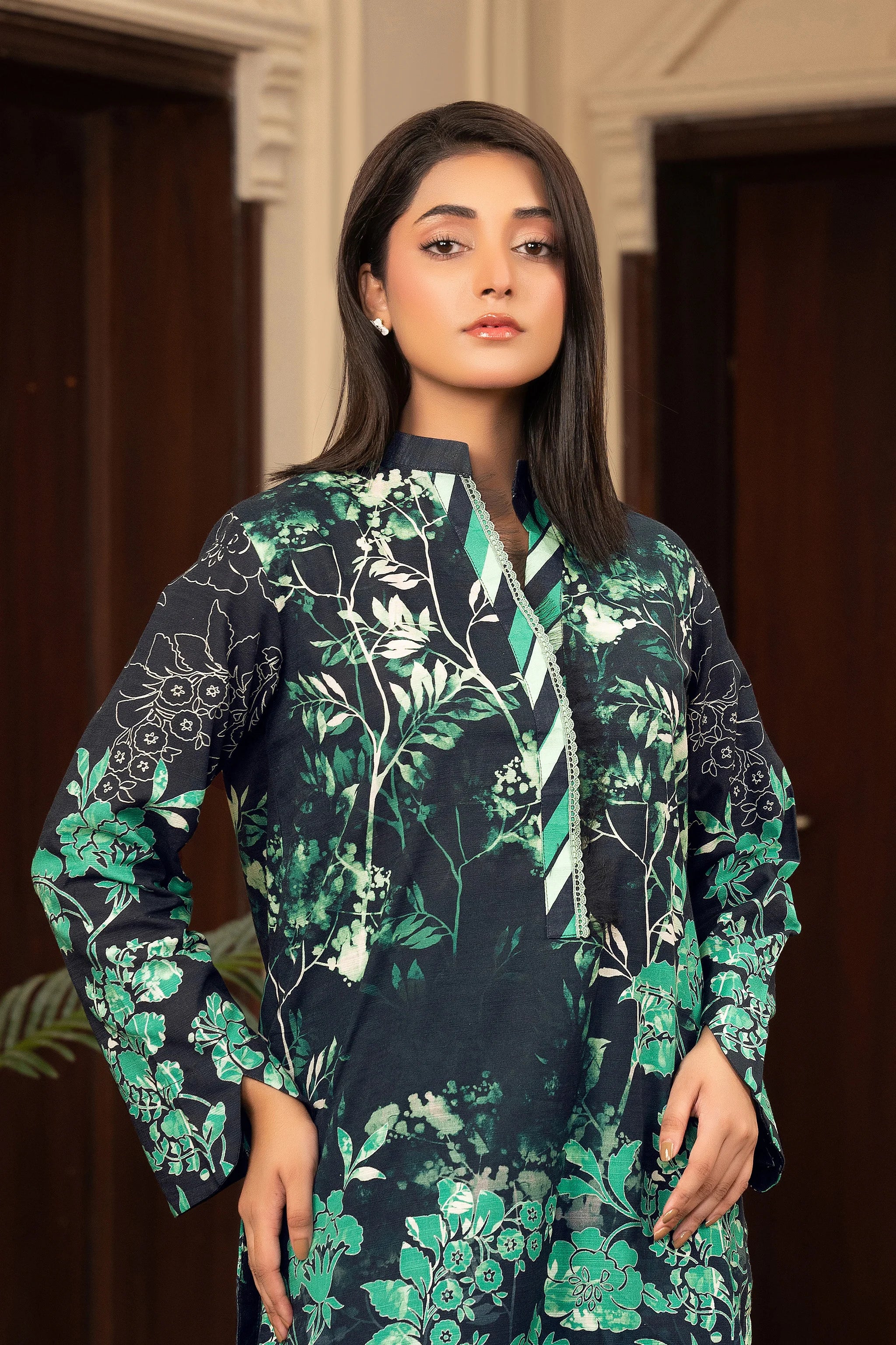 2 Piece Unstitched Printed Black Khaddar