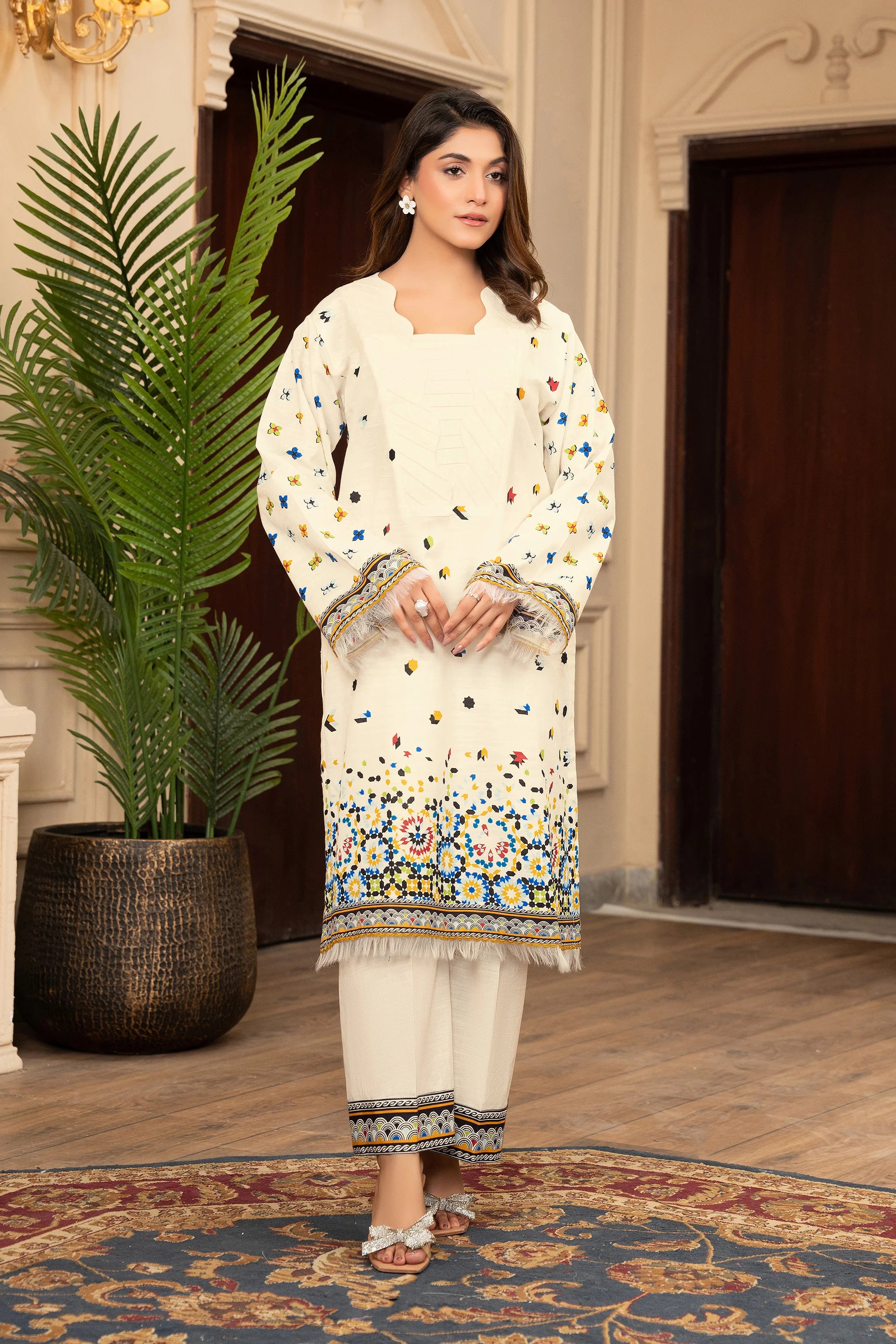 2 Piece Unstitched Printed Bleach White Khaddar