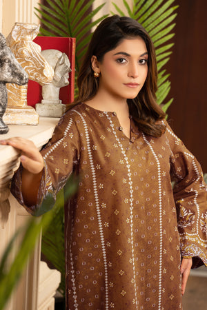 2 Piece Unstitched Printed Clay Brown Khaddar