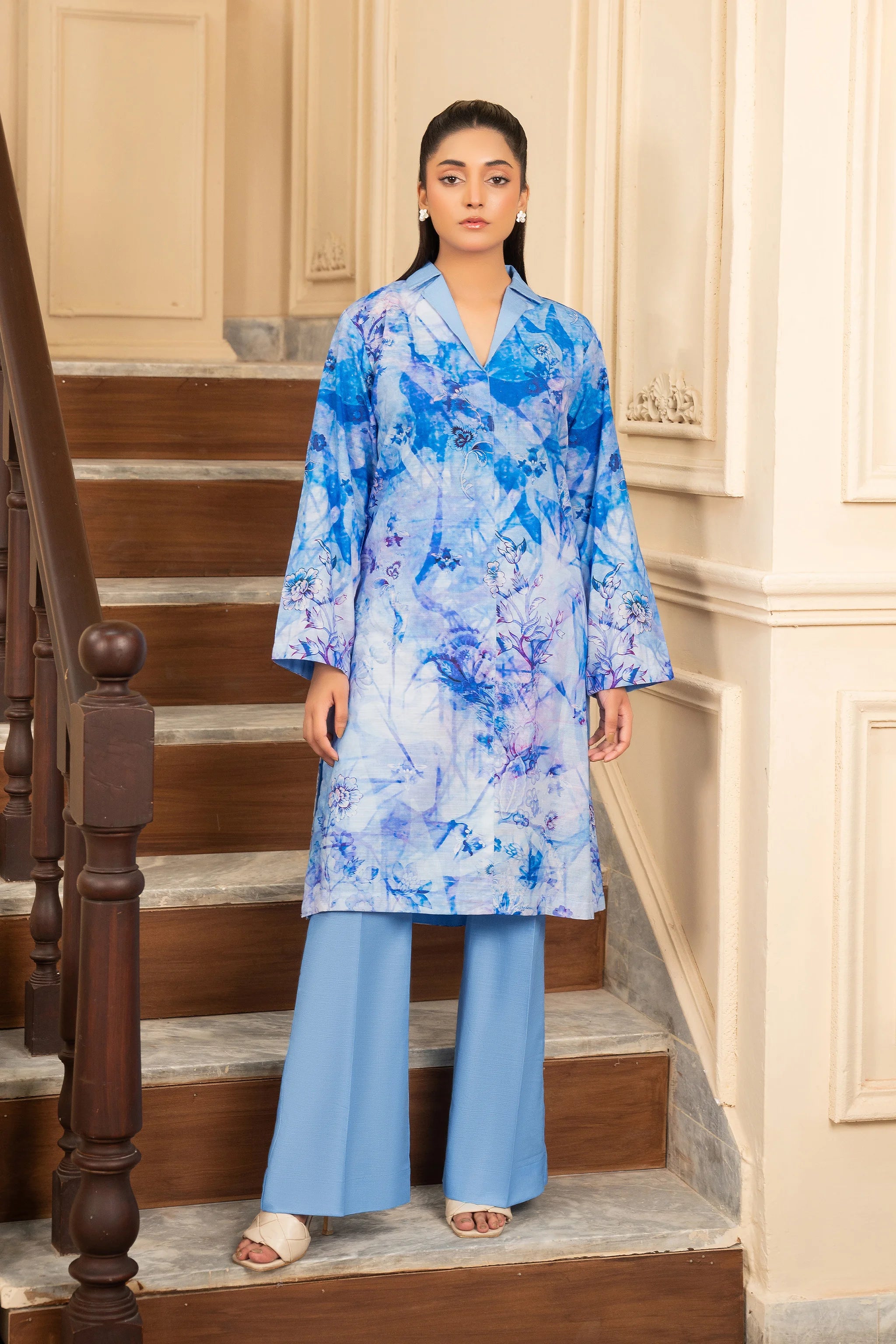 2 Piece Unstitched Printed Dark Pastel Blue Khaddar