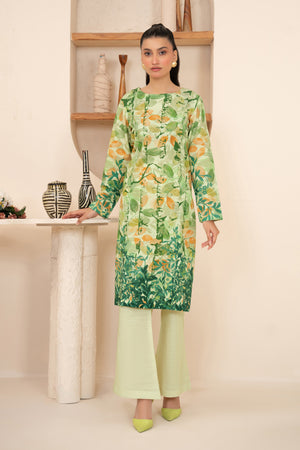 2 Piece Unstitched Printed Flat Green Khaddar