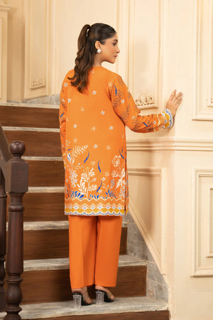 2 Piece Unstitched Printed Orange Khaddar