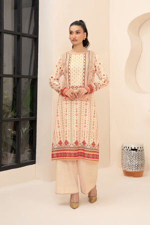 2 Piece Unstitched Printed Peach Khaddar
