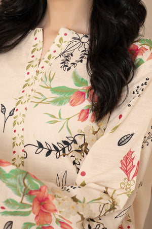 2 Piece Unstitched Printed Peach Puff Khaddar